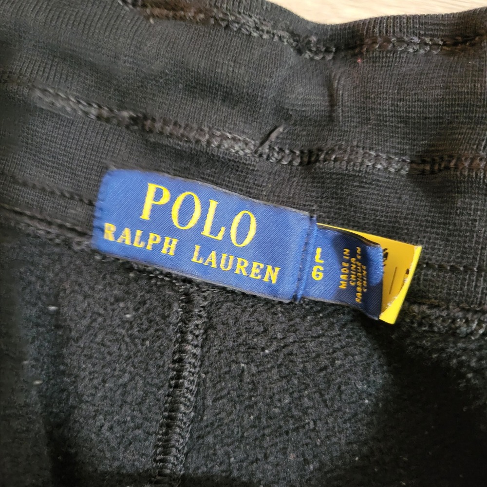 Polo Ralph Lauren Mens Black Fleece Jogger Sweatpants Red Pony Logo Large Flaw - Picture 3 of 8